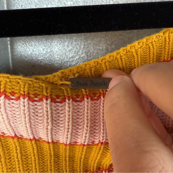 Free People Just My Stripe Pink and Mustard Knit Sweater - Picture 2 of 5